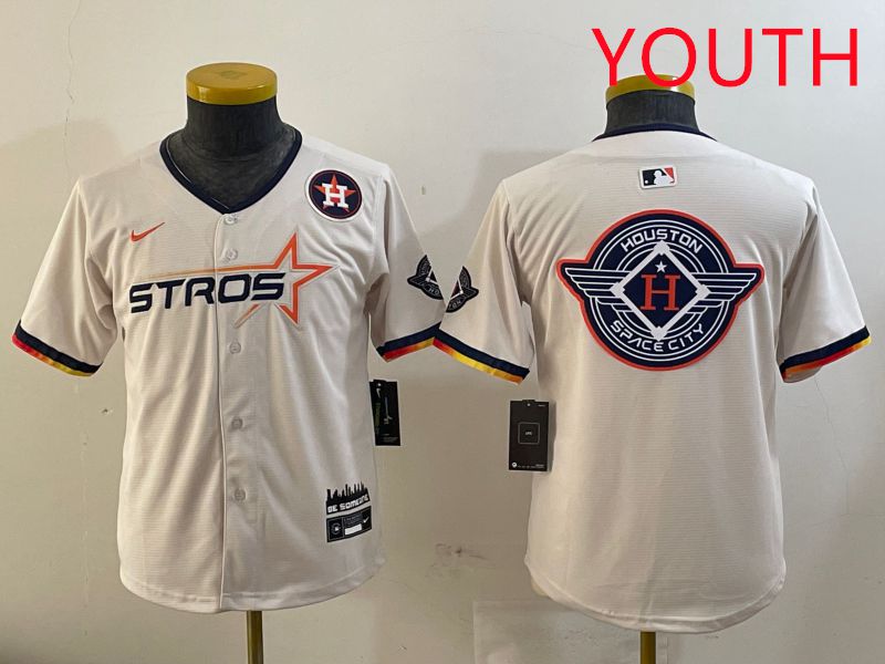 Youth Houston Astros Blank Cream three generations Joint Name 2025 Nike MLB Jersey style 41428
